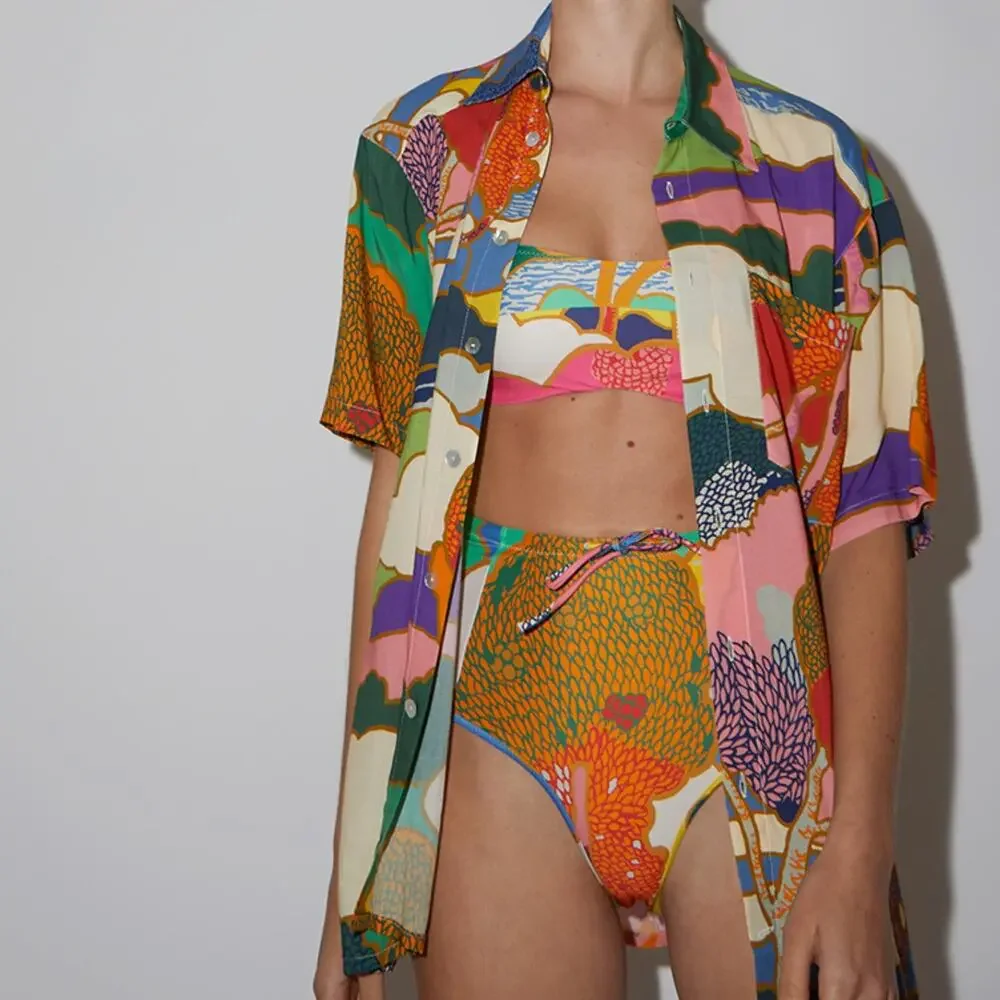 Bower Swimwear Liberty London Prospect Road Button Short Sleeve Top Women XL EUC - Picture 2 of 14